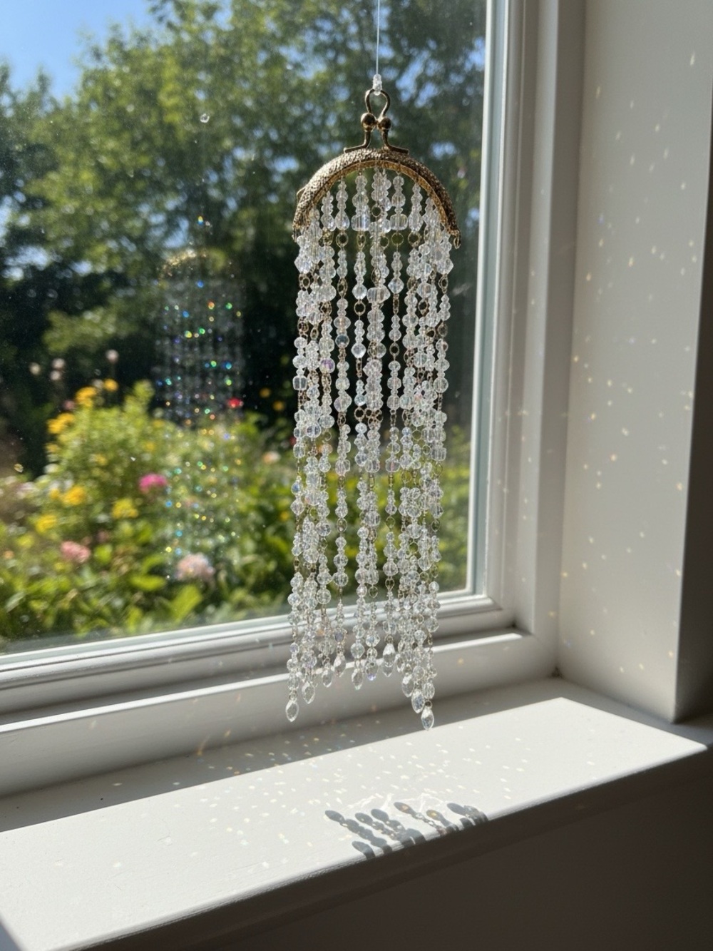 Handcrafted Rose Gold Glass Bead Suncatcher with Rhinestone Kiss Lock